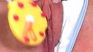 Sexy Chick Gets Her Mouth and Pussy Fucked by a Older Man While She Sucks a Lollipop