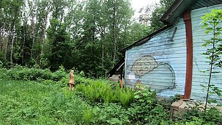Blonde Solo Exhibitionist in an Abandoned Camp