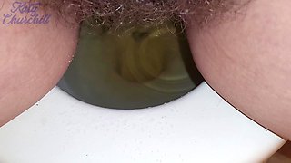 Extreme Closeup Hairy Pussy Pissing Into Toilet