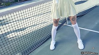 Tennis girl Shrooms Q gets quite slutty on the bed after the play