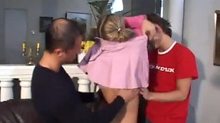 A bisexual boy ass fucked is waiting with his girlfriend for a shower of cum