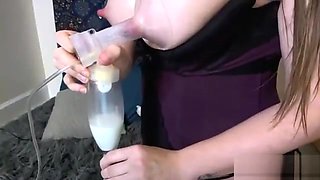 Huge boobs girl pouring milk live