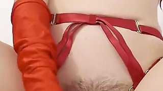 I Rub and Fuck My Pussy in Cowgirl with a First Uncontrolled Cumshot - in Red Harness Lingerie