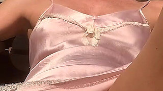 Panty Exhib in Silk Nightie