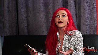 Horny redhead secretary Roxi Keogh watches her boss masturbate