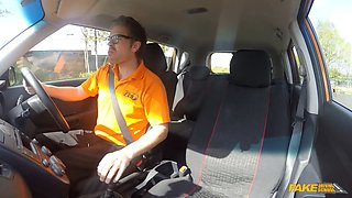 Faux driving school - nineteen year old dark haired learner lures instructor in car porno romp