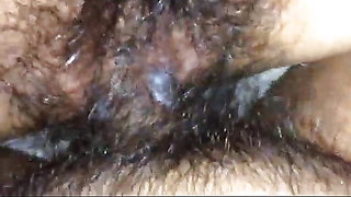 Pussy with muddy and wet hairy pussy is boosted Sampek comes out cum inside