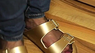 Nylons & Tight Jeans - Dangling in Classic Sandals