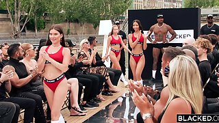 Superb models share black stallion's endless inches in spectacular outdoor