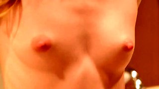 Skinny blonde gets her cunt creampied in bathroom