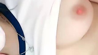 Glamour babe with big boobs masturbates in lingerie