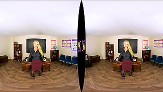 Back To School; Teacher Student Strip Solo Blonde Huge Natural Tits Shaved Pussy Black Nylons