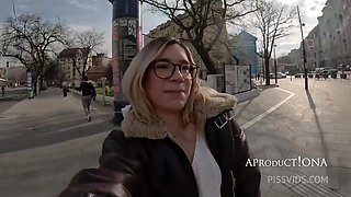 Wetting Her Jeans On The Streets Of Budapest