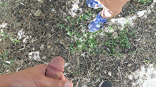 American cuckold wife gets massive cumshot on her hairy pussy in French nudist resort