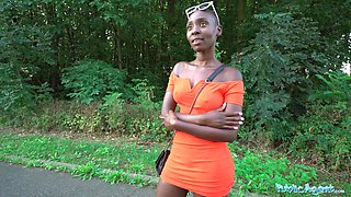 Public Agent Ebony model Zaawaadi taken into the forest for stiff outdoor poking