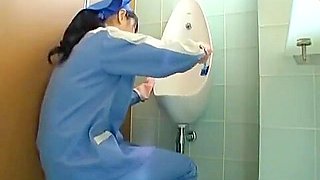 Asian toilet attendant cleans wrong part2