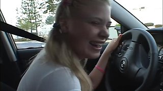 Little Summer with small tits and Fingering at the Car