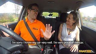 She gets a muddy creampie after her advanced driving lesson - faux driving school