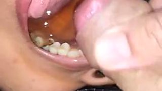 Swimming pool of piss in my slaves mouth and putting the spit and cum to swim