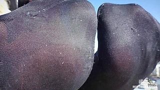 Sky-high Sole Seduction: Teasing Toes From Sheer to Black on the Rooftop