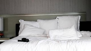 Small tit brunette gives blowjob to a big cock