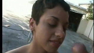 Cute short hair girl outdoor banged by a big hard cock cumming on her face