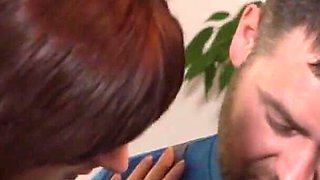 Red hair girl fucking in the kitchen