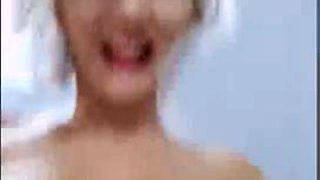 Blonde squirts in his kitchen