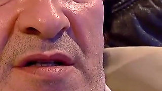 Redhead whore blows off rich pig
