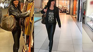 Leather Slut Fucks in the Middle of the Department Store. Extreme Cum Face