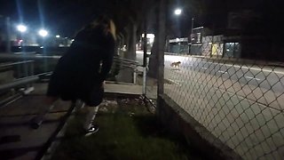 Outdoor Sex in Front of Viewers Short Skirt Flashing No Panties Shows Pussy Gets Caught