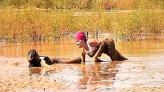 An awesome blond woman with big boobs part1