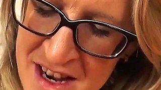 Blonde milf shows her horny pussy while she dildoes herself