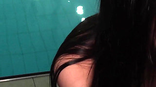 3 Sluts Suck Big Cock by the Pool and Get Facialized!