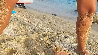 Hot Hairy MILF Pees on Guy at the Beach and Gets Her Asshole Pissed