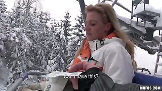 Flashing Double-D\'s While She Skis