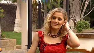 Jane Darling in red dress