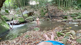 Stepsister Showers in the River, While Watching Her I Masturbate Until I End up Fucking Her Delicious Ass