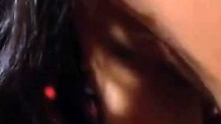 Busty curly brunette with big boobs fucks on couch
