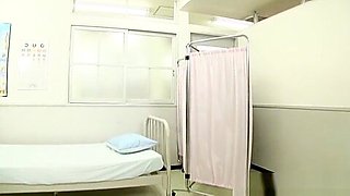 Naughty Japanese nurse gives hot head fucking and rear fuck
