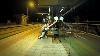 Really Risky Sex at a Bus Stop with a Young Stepsis That Ends with an Orgasm and a Cumshot