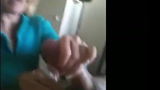 Granny gives handjob till cum and cleans everything