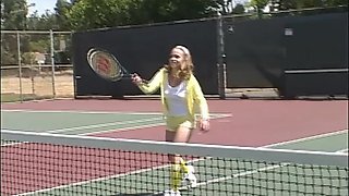 Little April touching herself after sweaty tennis play