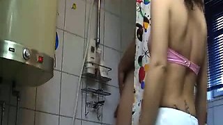 Sensual german couple fucking under the hot shower water