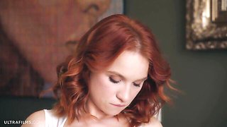 Gorgeous redhead girlfriend MilkaVi is touching her wet shaved pussy