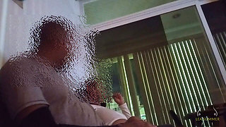 My roommate gropes my tits and ass, then I suck his juicy black cock