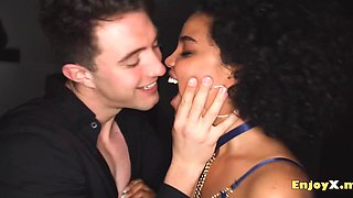 Interracial fuck with perfect ebony babe in blue lingerie