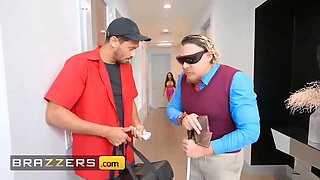 Brazzers - Jennifer White plays a cucking game with her hubby where he acts sightless as she takes two Big Cocks