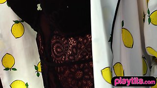 Large-bosomed French mom and Russian babe strip