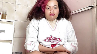 Chubby Girl Can't Stop Farting in Toilet with Belly Ache